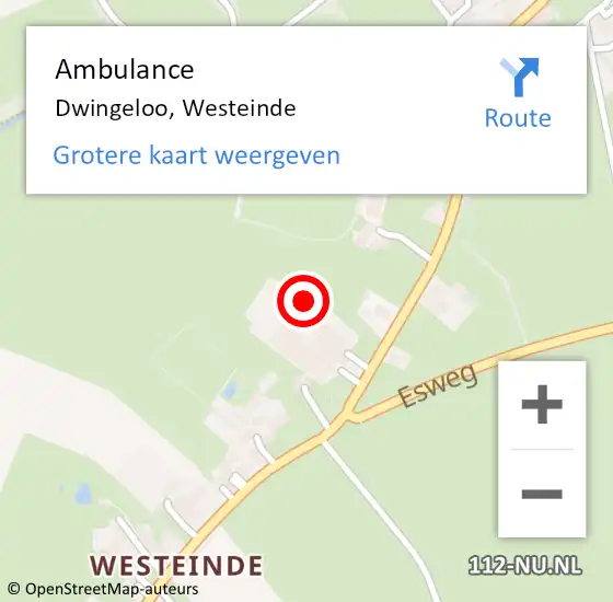 Locatie op kaart van de 112 melding: Ambulance Dwingeloo, Westeinde op 26 november 2021 16:17