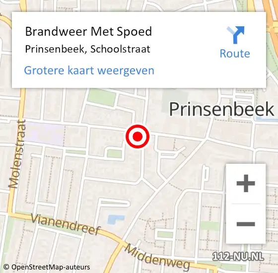 Locatie op kaart van de 112 melding: Brandweer Met Spoed Naar Prinsenbeek, Schoolstraat op 26 november 2021 17:01