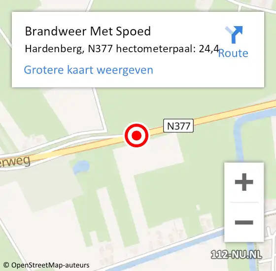 Locatie op kaart van de 112 melding: Brandweer Met Spoed Naar Hardenberg, N377 hectometerpaal: 24,4 op 26 november 2021 17:18
