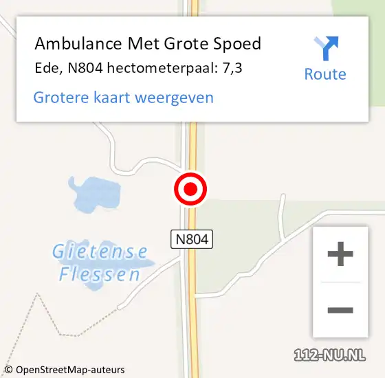 Locatie op kaart van de 112 melding: Ambulance Met Grote Spoed Naar Ede, N804 hectometerpaal: 7,3 op 26 november 2021 17:25