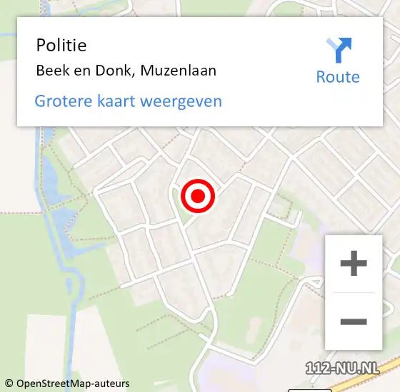 Locatie op kaart van de 112 melding: Politie Beek en Donk, Muzenlaan op 27 november 2021 11:35