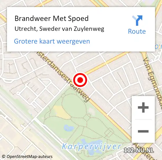 Locatie op kaart van de 112 melding: Brandweer Met Spoed Naar Utrecht, Sweder van Zuylenweg op 27 november 2021 13:03