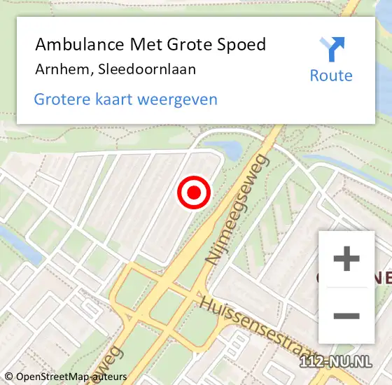 Locatie op kaart van de 112 melding: Ambulance Met Grote Spoed Naar Arnhem, Sleedoornlaan op 27 november 2021 14:53