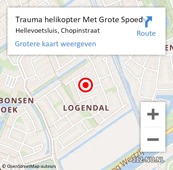 Locatie op kaart van de 112 melding: Trauma helikopter Met Grote Spoed Naar Hellevoetsluis, Chopinstraat op 27 november 2021 17:34