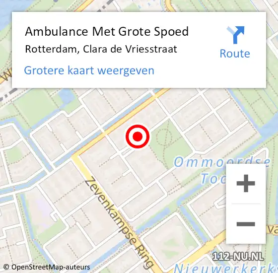 Locatie op kaart van de 112 melding: Ambulance Met Grote Spoed Naar Rotterdam, Clara de Vriesstraat op 27 november 2021 18:15
