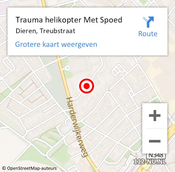 Locatie op kaart van de 112 melding: Trauma helikopter Met Spoed Naar Dieren, Treubstraat op 27 november 2021 18:52
