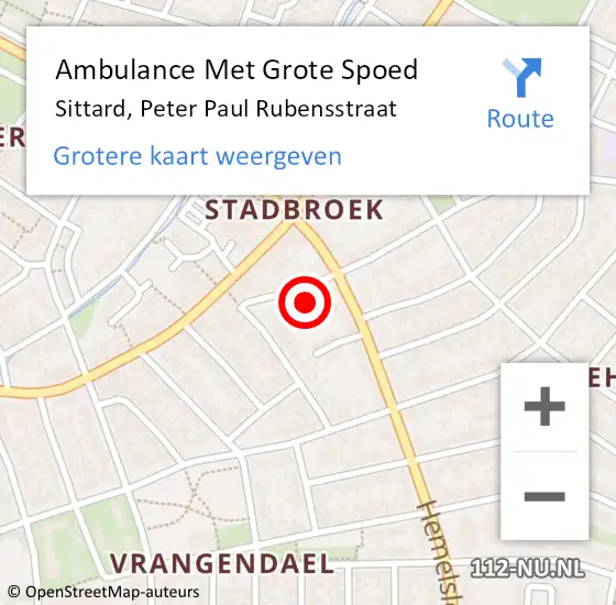 Locatie op kaart van de 112 melding: Ambulance Met Grote Spoed Naar Sittard, Peter Paul Rubensstraat op 28 november 2021 15:49
