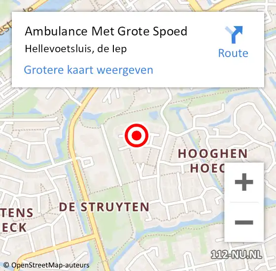 Locatie op kaart van de 112 melding: Ambulance Met Grote Spoed Naar Hellevoetsluis, de Iep op 28 november 2021 15:55