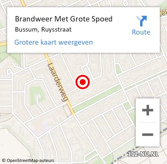 Locatie op kaart van de 112 melding: Brandweer Met Grote Spoed Naar Bussum, Ruysstraat op 28 november 2021 20:45