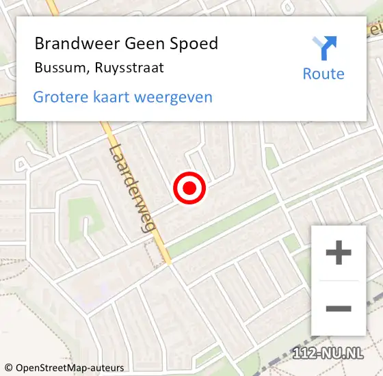 Locatie op kaart van de 112 melding: Brandweer Geen Spoed Naar Bussum, Ruysstraat op 28 november 2021 20:51