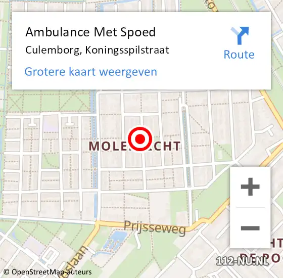 Locatie op kaart van de 112 melding: Ambulance Met Spoed Naar Culemborg, Koningsspilstraat op 29 november 2021 18:50