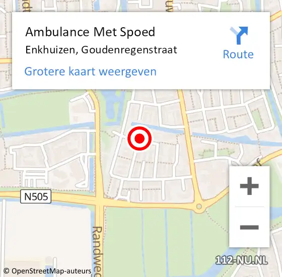 Locatie op kaart van de 112 melding: Ambulance Met Spoed Naar Enkhuizen, Goudenregenstraat op 30 november 2021 02:03