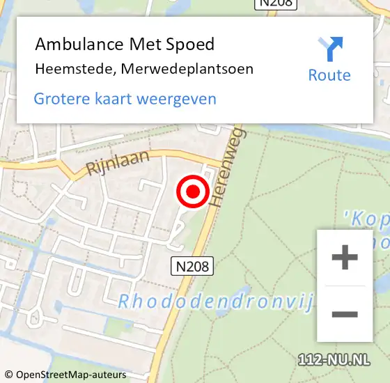Locatie op kaart van de 112 melding: Ambulance Met Spoed Naar Heemstede, Merwedeplantsoen op 30 november 2021 08:32