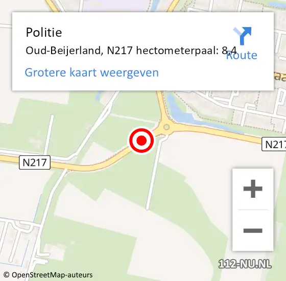 Locatie op kaart van de 112 melding: Politie Oud-Beijerland, N217 hectometerpaal: 8,4 op 30 november 2021 08:41