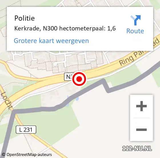 Locatie op kaart van de 112 melding: Politie Kerkrade, N300 hectometerpaal: 1,6 op 30 november 2021 10:49