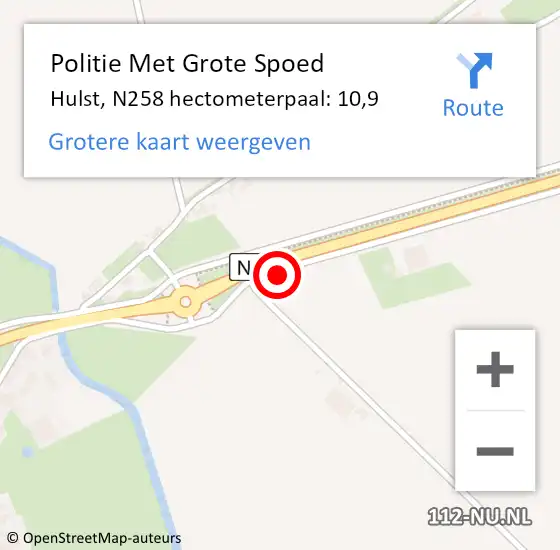 Locatie op kaart van de 112 melding: Politie Met Grote Spoed Naar Hulst, N258 hectometerpaal: 10,9 op 30 november 2021 12:51