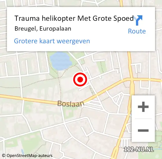 Locatie op kaart van de 112 melding: Trauma helikopter Met Grote Spoed Naar Breugel, Europalaan op 30 november 2021 13:21