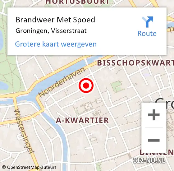 Locatie op kaart van de 112 melding: Brandweer Met Spoed Naar Groningen, Visserstraat op 30 november 2021 16:27