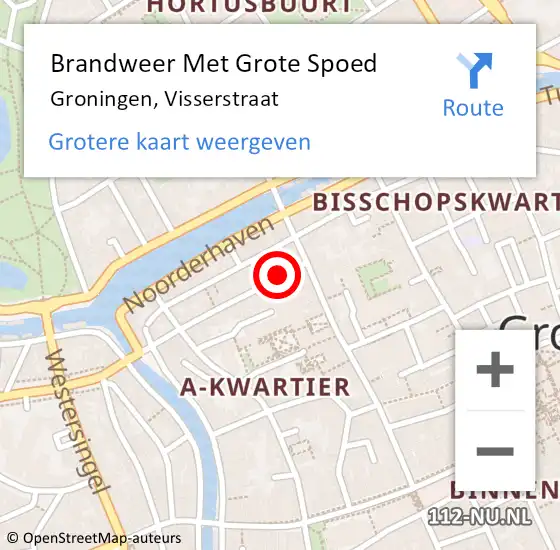 Locatie op kaart van de 112 melding: Brandweer Met Grote Spoed Naar Groningen, Visserstraat op 30 november 2021 16:28