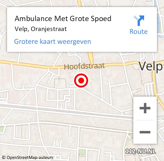 Locatie op kaart van de 112 melding: Ambulance Met Grote Spoed Naar Velp, Oranjestraat op 1 december 2021 00:53