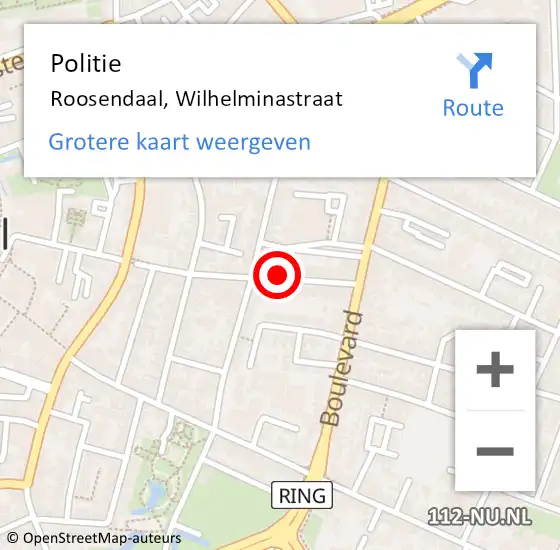Locatie op kaart van de 112 melding: Politie Roosendaal, Wilhelminastraat op 1 december 2021 08:57