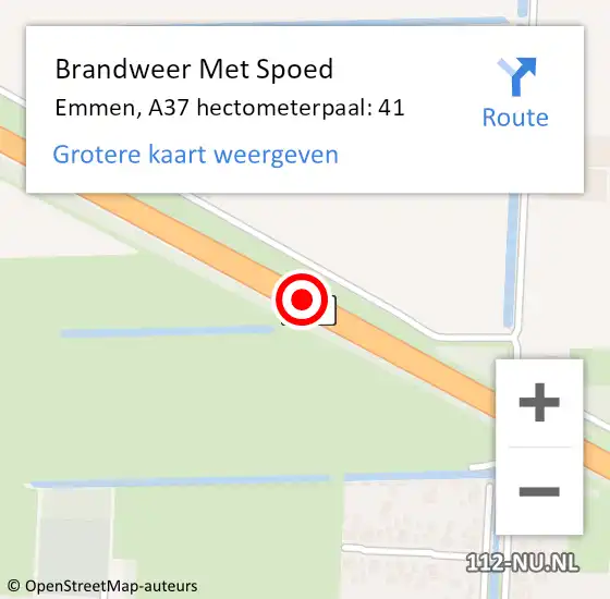 Locatie op kaart van de 112 melding: Brandweer Met Spoed Naar Emmen, A37 hectometerpaal: 41 op 1 december 2021 09:10