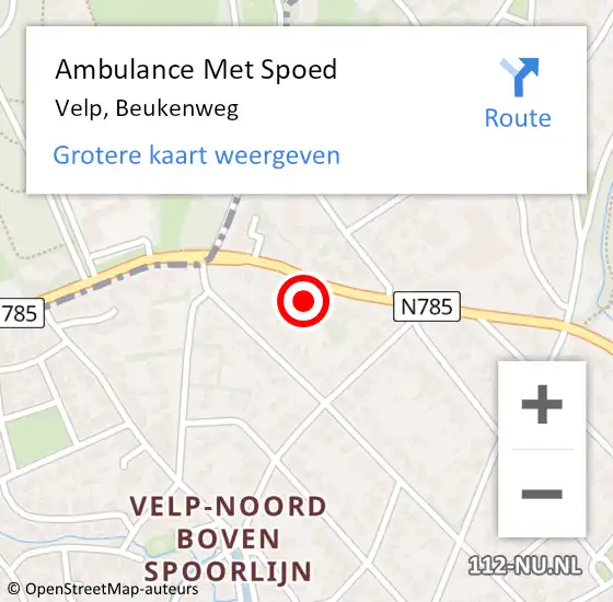 Locatie op kaart van de 112 melding: Ambulance Met Spoed Naar Velp, Beukenweg op 1 december 2021 09:24