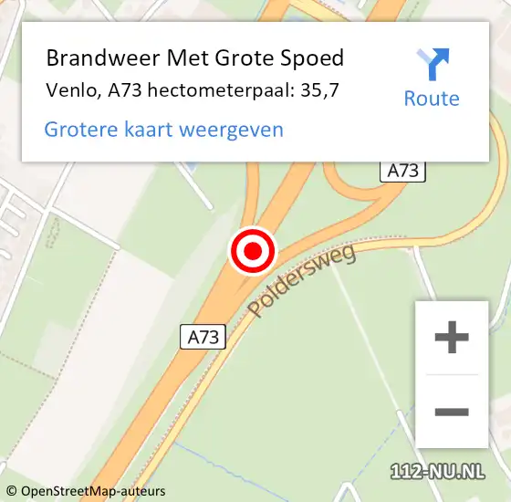 Locatie op kaart van de 112 melding: Brandweer Met Grote Spoed Naar Venlo, A73 hectometerpaal: 35,7 op 1 december 2021 09:56
