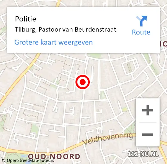 Locatie op kaart van de 112 melding: Politie Tilburg, Pastoor van Beurdenstraat op 1 december 2021 11:31