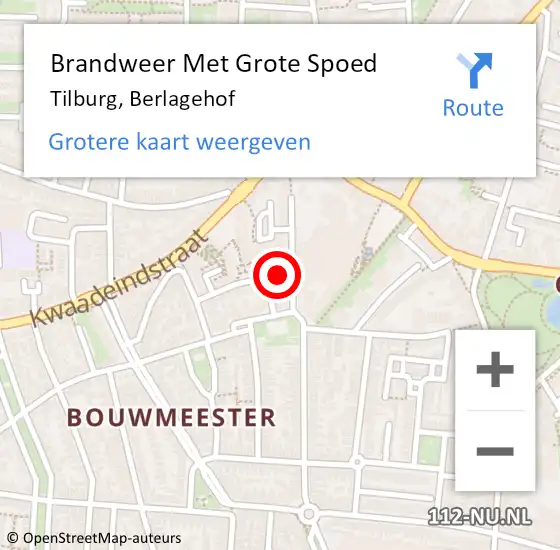 Locatie op kaart van de 112 melding: Brandweer Met Grote Spoed Naar Tilburg, Berlagehof op 1 december 2021 16:13