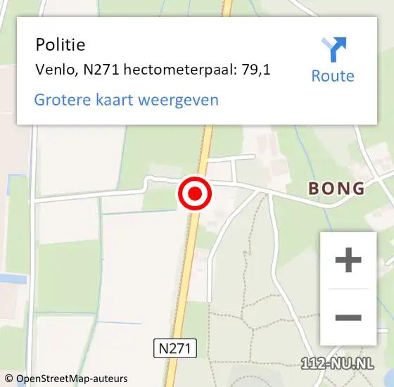 Locatie op kaart van de 112 melding: Politie Venlo, N271 hectometerpaal: 79,1 op 1 december 2021 16:57