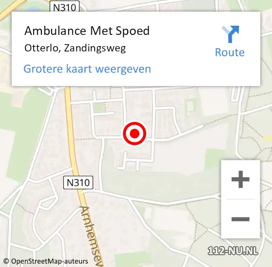 Locatie op kaart van de 112 melding: Ambulance Met Spoed Naar Otterlo, Zandingsweg op 1 december 2021 18:59