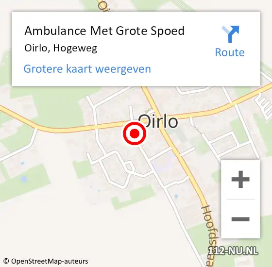 Locatie op kaart van de 112 melding: Ambulance Met Grote Spoed Naar Oirlo, Hogeweg op 1 juli 2014 04:45