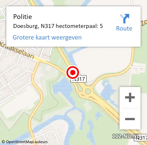 Locatie op kaart van de 112 melding: Politie Doesburg, N317 hectometerpaal: 5 op 2 december 2021 06:11