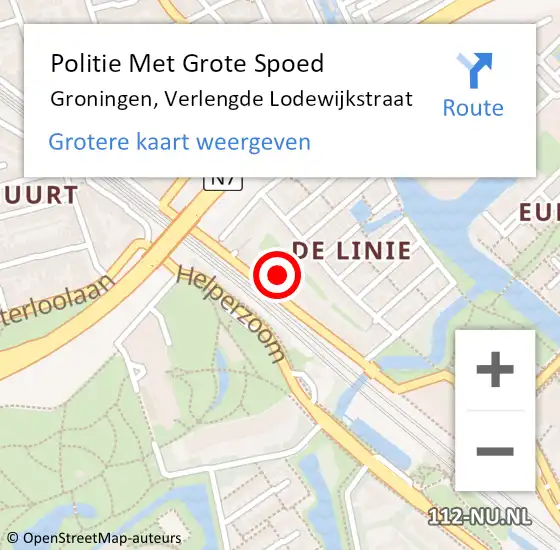 Locatie op kaart van de 112 melding: Politie Met Grote Spoed Naar Groningen, Verlengde Lodewijkstraat op 2 december 2021 07:50