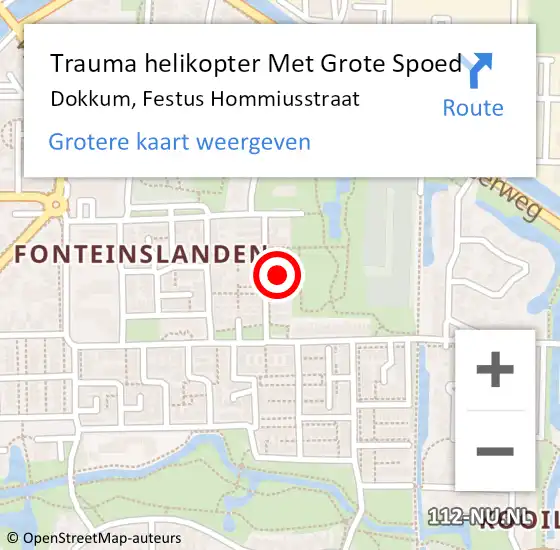 Locatie op kaart van de 112 melding: Trauma helikopter Met Grote Spoed Naar Dokkum, Festus Hommiusstraat op 2 december 2021 09:43