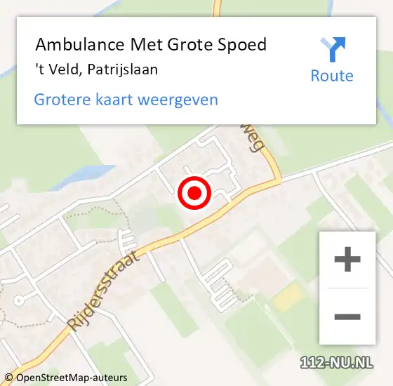 Locatie op kaart van de 112 melding: Ambulance Met Grote Spoed Naar 't Veld, Patrijslaan op 2 december 2021 11:11