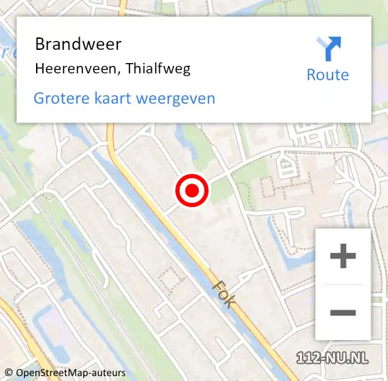 Locatie op kaart van de 112 melding: Brandweer Heerenveen, Thialfweg op 2 december 2021 11:38