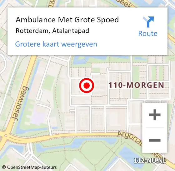Locatie op kaart van de 112 melding: Ambulance Met Grote Spoed Naar Rotterdam, Atalantapad op 2 december 2021 12:33