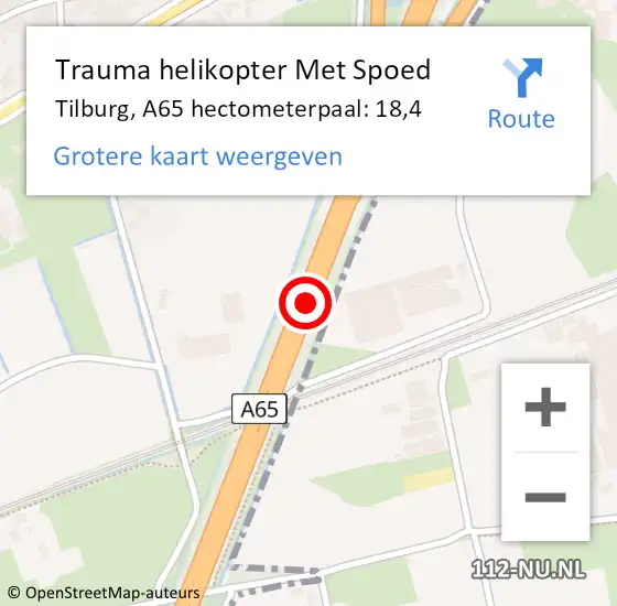 Locatie op kaart van de 112 melding: Trauma helikopter Met Spoed Naar Tilburg, A65 hectometerpaal: 18,4 op 2 december 2021 14:46