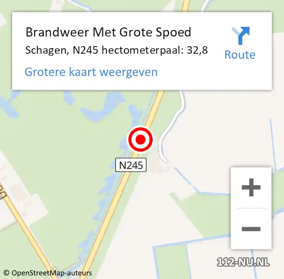 Locatie op kaart van de 112 melding: Brandweer Met Grote Spoed Naar Schagen, N245 hectometerpaal: 32,8 op 2 december 2021 21:53