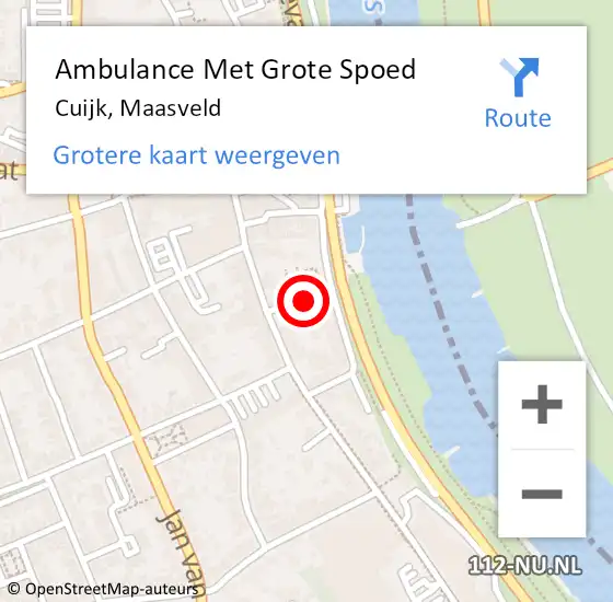 Locatie op kaart van de 112 melding: Ambulance Met Grote Spoed Naar Cuijk, Maasveld op 3 december 2021 01:09