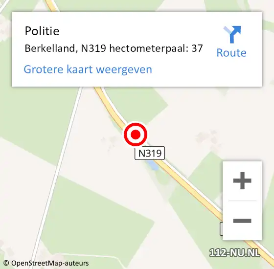 Locatie op kaart van de 112 melding: Politie Berkelland, N319 hectometerpaal: 37 op 3 december 2021 04:57