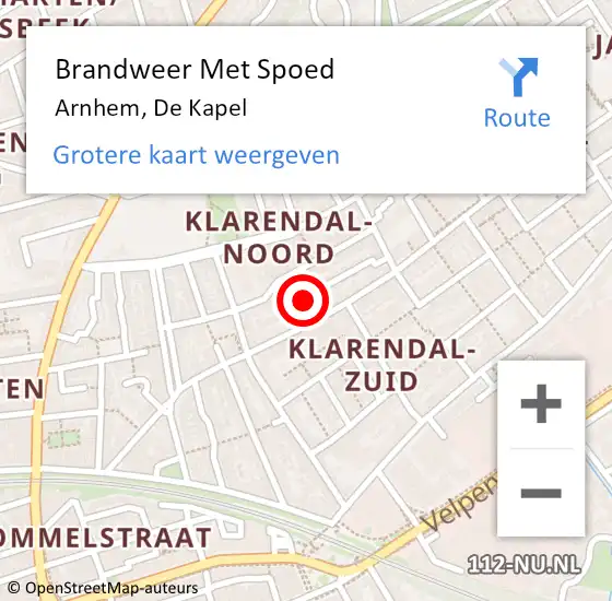 Locatie op kaart van de 112 melding: Brandweer Met Spoed Naar Arnhem, De Kapel op 3 december 2021 06:28