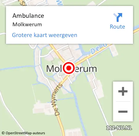 Locatie op kaart van de 112 melding: Ambulance Molkwerum op 3 december 2021 06:46