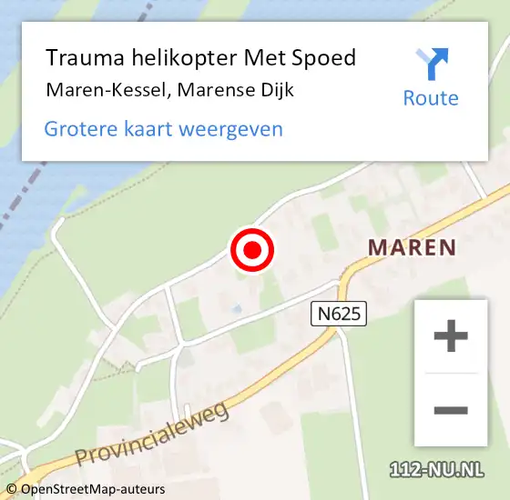 Locatie op kaart van de 112 melding: Trauma helikopter Met Spoed Naar Maren-Kessel, Marense Dijk op 3 december 2021 08:20