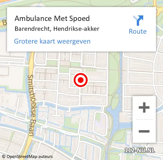 Locatie op kaart van de 112 melding: Ambulance Met Spoed Naar Barendrecht, Hendrikse-akker op 3 december 2021 15:25