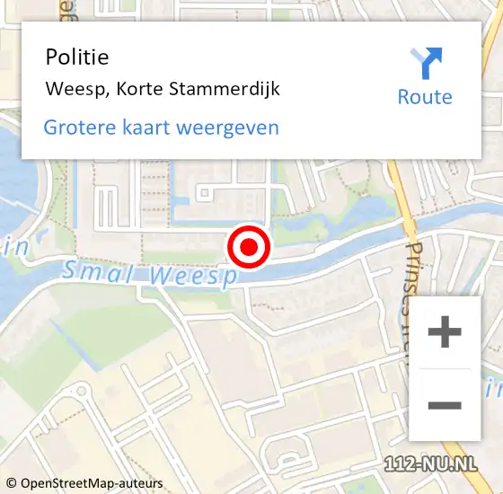 Locatie op kaart van de 112 melding: Politie Weesp, Korte Stammerdijk op 3 december 2021 17:20