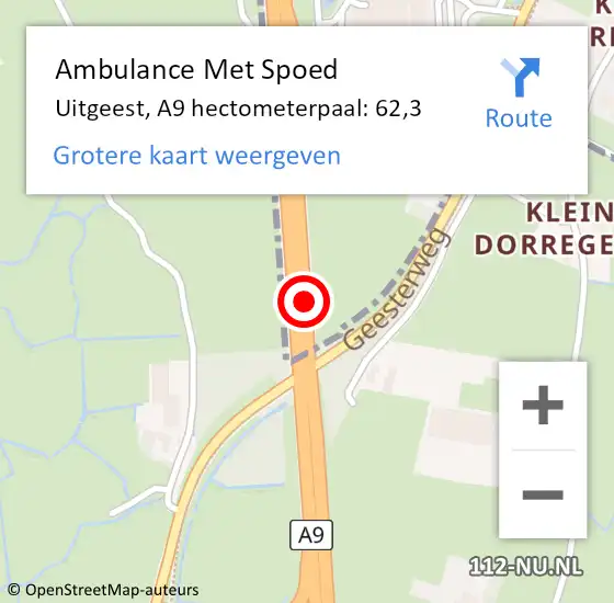 Locatie op kaart van de 112 melding: Ambulance Met Spoed Naar Uitgeest, A9 hectometerpaal: 62,3 op 3 december 2021 18:08