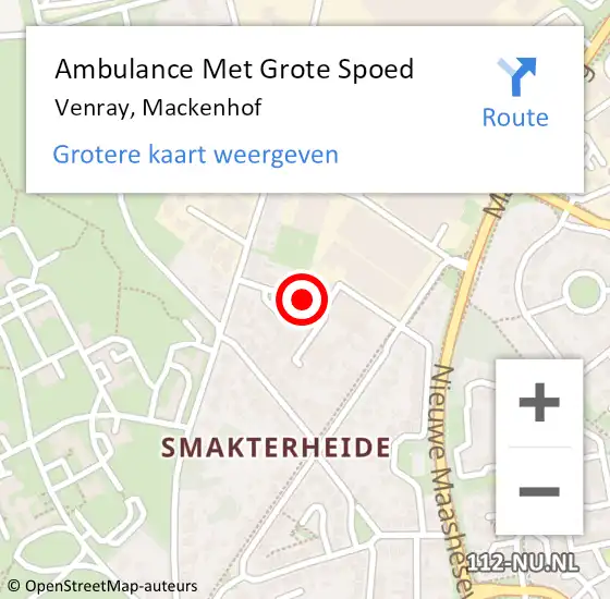 Locatie op kaart van de 112 melding: Ambulance Met Grote Spoed Naar Venray, Mackenhof op 1 juli 2014 10:10